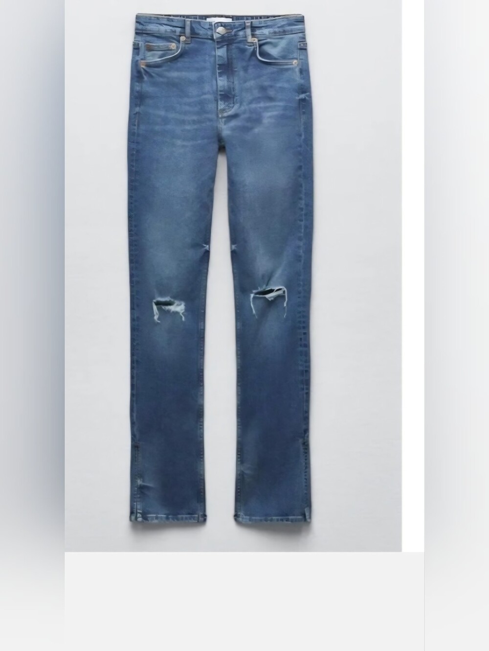 NWT Zara Mid-Blue Flare Jeans with Knee Rips